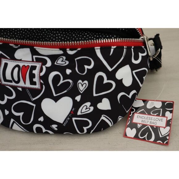 Brighton Black/White Hearts Endless Love Nylon Crossbody Fanny Pack Belt Bag - Picture 5 of 16